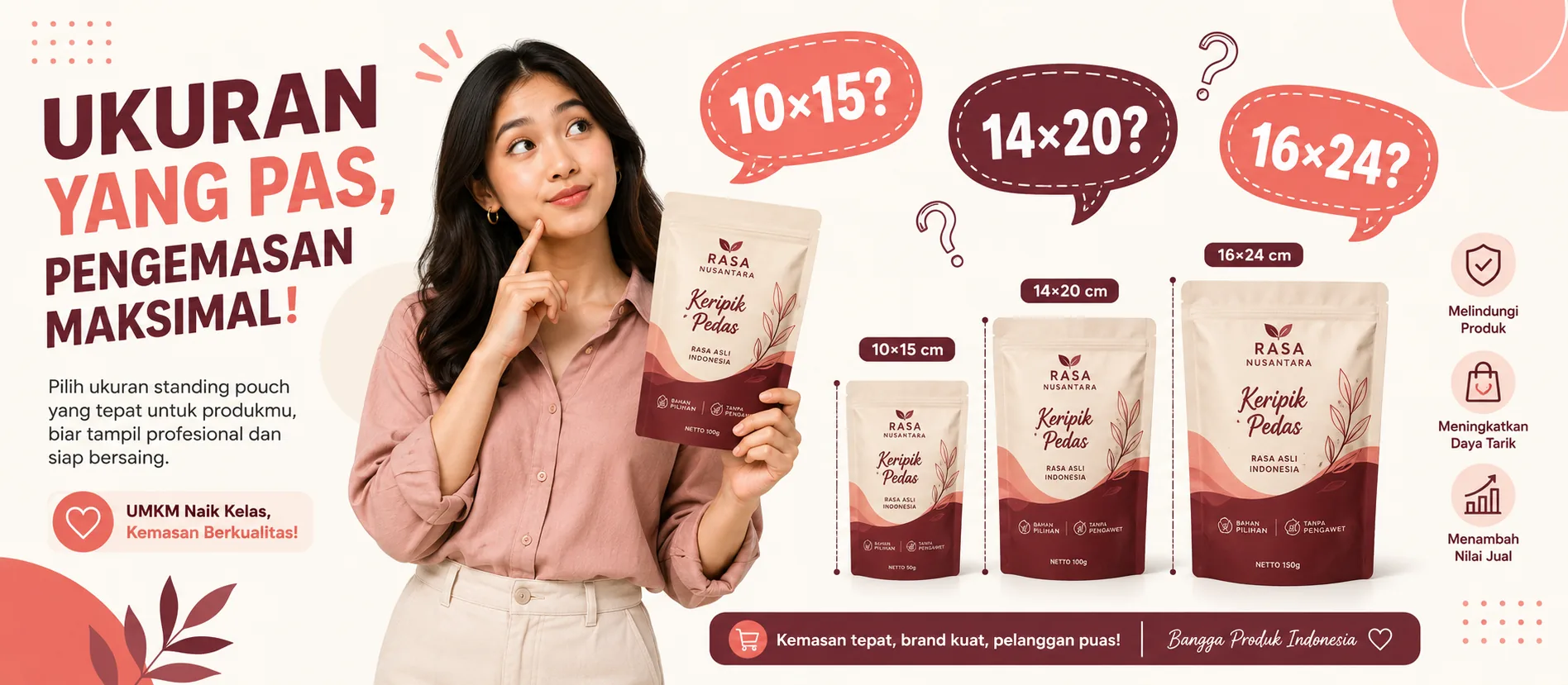 ukuran standing pouch custom untuk snack kopi UMKM